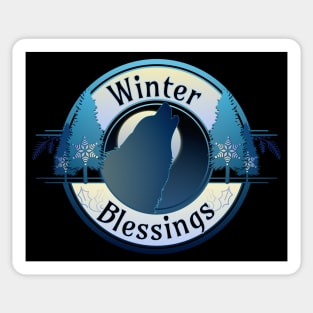 Winter Blessings Wolf Badge Sticker